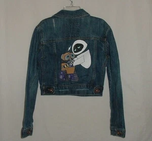 Girls CUSTOM Hand painted Disney WALL-E & EVE Distressed Denim Jean Jacket Sz 8 - Picture 1 of 9