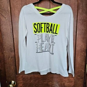 Justice White Long Sleeve Softball Play with Heart Shirt Size 16 - Picture 1 of 9