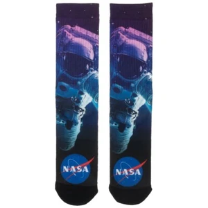 NASA SPACEMAN ASTRONAUT OUTER SPACE RETRO SUBLIMATED ALL OVER PRINT CREW SOCKS - Picture 1 of 2