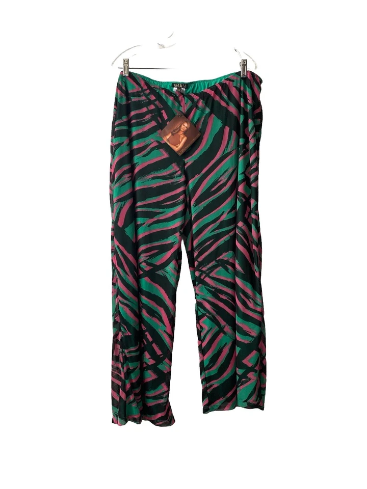 Iman Global Chic Womens Pants Size 2XP Green Tiger Palazzo Wide Leg Pull On - Изображение 1 из 4