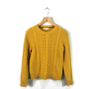 BODEN Chunky Cable Knit Yellow Mustard Wool Alpaca Mix Jumper Size S 8 10 - Picture 1 of 12