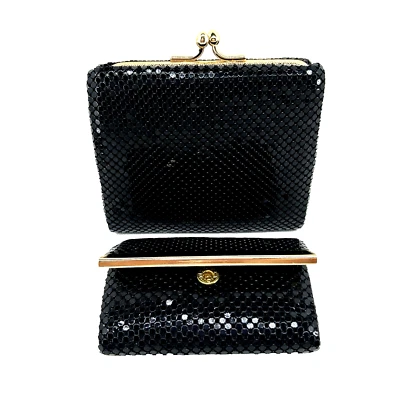 BUENO Vintage Evening Black-Gold Tone Mesh Coin Purse & Key Holder Case Set - Image 1 of 4