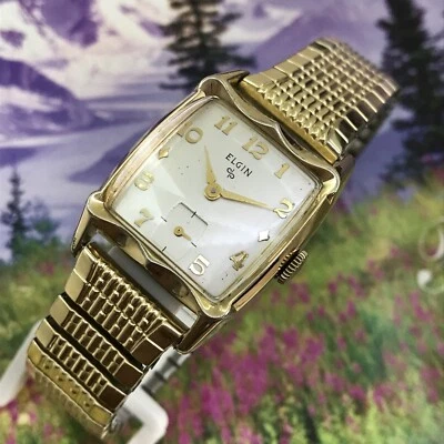 Impresionante estuche de lujo ELGIN de colección de los años 50 de cuerda manual, reparado y GARANTÍA Foto 1 de 4