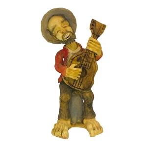 Seltene Vintage Handarbeit Mann spielt Gitarre Keramik Skulptur mit Top Details - Bild 1 von 18