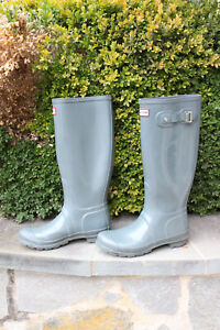 Hunter Original Tall Gloss Rain Boots Gray Graphite Women's Size 7