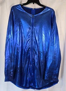 Glänzend Metallic Blau Clubwear Langarm Full Zip Front & Back Shirt Tunika - Bild 1 von 17