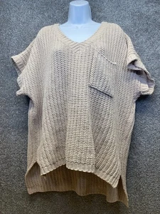Suéter POL Gran Tamaño Grueso Tejido Beige Cuadrado Cuello en V Manga Corta Bolsillo - Imagen 1 de 13