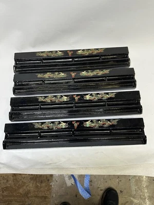 Mahjong Tile Racks 40.5cm Long Dragon Black Lacquer Finish Hinged Lid Stunning - Image 1 of 4