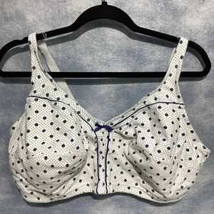 Comfort Choice Bra 48DDD White Navy Polka Dot Cotton Knit Wireless Smooth Back - Picture 1 of 11