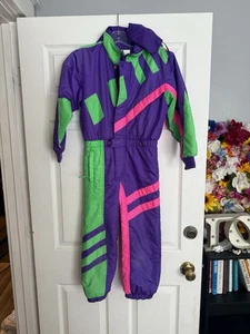 Traje de nieve vintage de los años 80 para niños jóvenes traje de esquí de una pieza colorido talla 7 buen estado. - Imagen 1 de 2