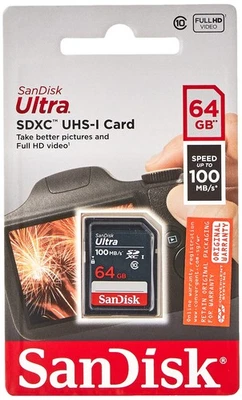 SanDisk Ultra 64GB SDXC Memory Card, up to 100MB/s, Class 10, Black/Grey - Image 1 of 4