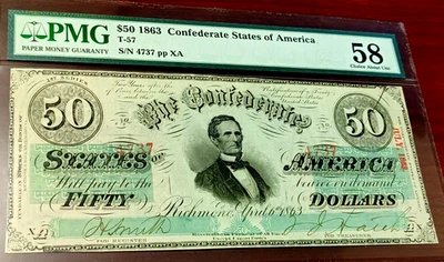 1863 Confederate States $50 - CH AU 58 - Image 1 of 4