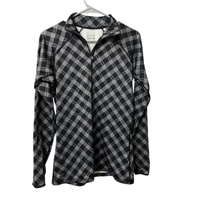 Nike Pro Women Long Sleeve Plaid Top Dri Fit Quarter Zip Thumb Holes Size Large - Image 1 of 4