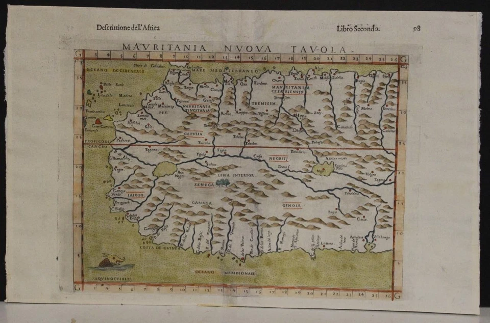 WESTERN AFRICA 1598 RUSCELLI & PTOLEMY UNUSUAL ANTIQUE COPPER ENGRAVED MAP - Image 1 of 1