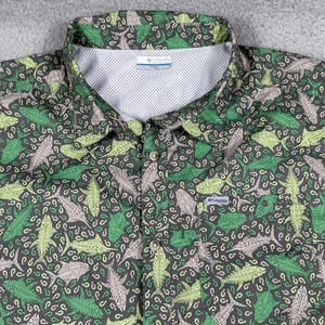 Columbia PFG Shirt Mens 2XL Tall Green Fish Print Short Sleeve Fishing Vented - Picture 1 of 14