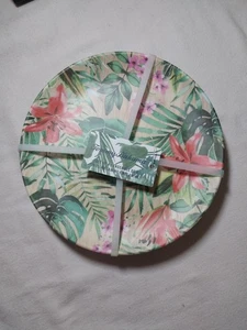 Tommy Bahama 8” Round Melamine Set of 4 Salad Plates Floral Leaves Wood Grain - Picture 1 of 10