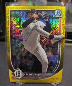 Tarik Skubal 2025 Bowman Chrome Mega #95 🔥 Yellow Mojo 28/75 🔥 Detroit Tigers - Picture 1 of 2
