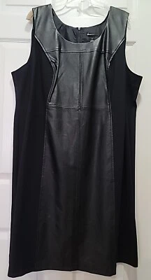 Lane Bryant 连衣裙女式 26 码黑色素食皮革/织物连衣裙  — 第 1/4 张图片