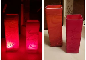 Set of 2 Matching * Azerbaijan Glassware Hand Blown Vases * 8-9" RED Swirl * - Picture 1 of 12