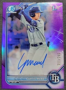 CURTIS MEAD 22 BOWMAN CHROME 1ST BOWMAN PURPLE REFRACTOR AUTO RC /250 WHITE SOX - Picture 1 of 2