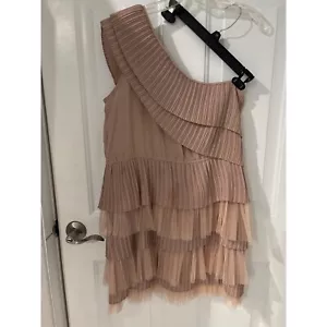 One Shoulder Dress Ruffle Tiered Pleated Party Cocktail Mini Dress Medium - Picture 1 of 4