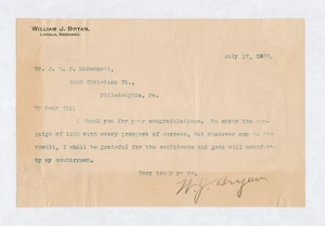 William Jennings Bryan SIGNED AUTOGRAPH Letter Nebraska Democrat 1900 - Picture 1 of 3