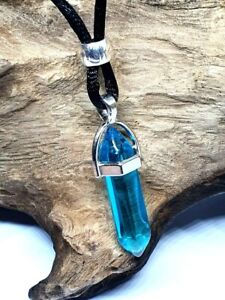 Blue Obsidian Crystal Pendant Stone of Clarity Calmness Gemstone Cord Necklace