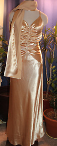 Lets Fashion gold sateen bridesmaids evening formal long dress S