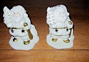 2 Bisque Porcelain Gold Trim HEAVY Santa Claus Votive Holders NEW - Picture 1 of 5