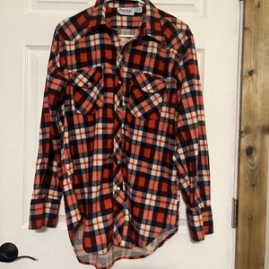 Vtg Repage Flannel Shirt Button Up Long Sleeve Red Plaid Men Sz L Pearl Snap E - Picture 1 of 5