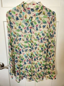 Monsoon 100% Silk Blouse Multicolored Floral Tropical Birds Size 16 - Picture 1 of 11
