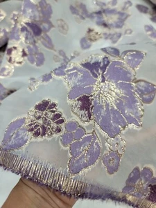 LAVENDER GOLD BROCADE FABRIC SOLD BY THE YARD WHITE ORGANZA FASHION PROM BRIDAL  - Picture 1 of 10