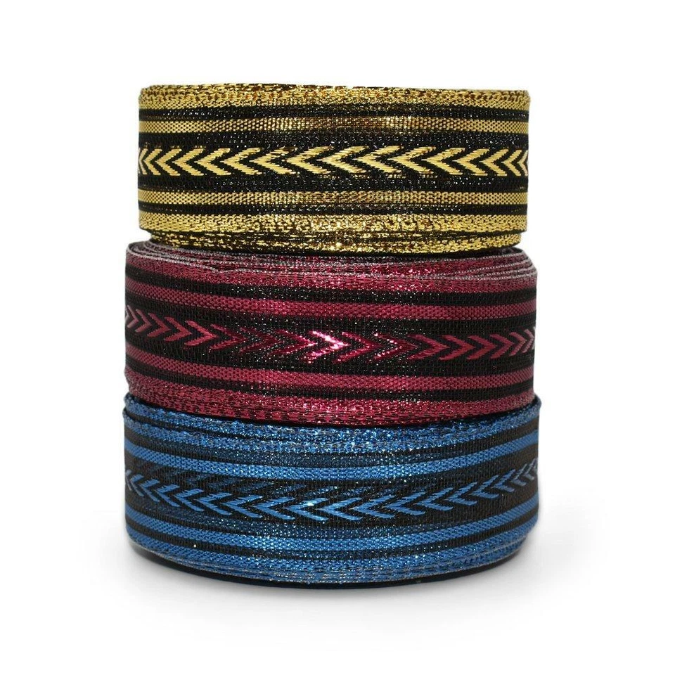 Lote de 24 jardas de fita de coordenação metálica azul rosa ouro preto - Imagem 1 de 1