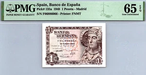Spain 1 Peseta 1948 PMG 65 EPQ GEM UNC Pick # 135a - Picture 1 of 3
