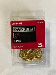 Everbilt 340802 Brass Plated Cup Hooks, 1-1/2”, 25 Pack - Picture 1 of 3