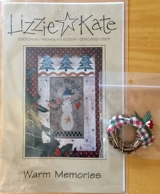 Lizzie Kate Warm Memories Snowman Cross Stitch Pattern with Wreath Embellishment - Image 1 of 3