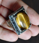 Big Silver Mens Ring Tigers Eye stone Bold Handmade solid 925 Sterling Jewelry