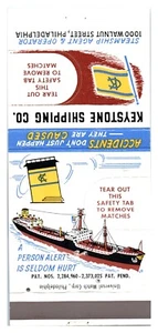 Keystone Shipping Co. Philadelphia PA Safety Tabs Aristocrat Matchbook Cover B3 - Picture 1 of 2