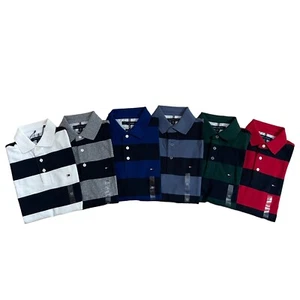 Tommy Hilfiger Men's Slim Fit Stretch Cotton Mesh Rugby Stripe Polo Shirt All Sz - Picture 1 of 83