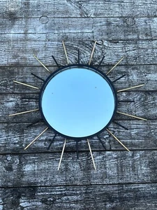 Miroir vintage 1960 soleil en fer noir et doré diamètre 47 cm - Bild 1 von 10