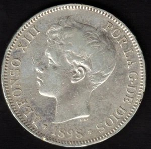 ESPAÑA MONEDA ALFONSO XIII 5 PESETAS 1898 * 98 SGV - Imagen 1 de 2