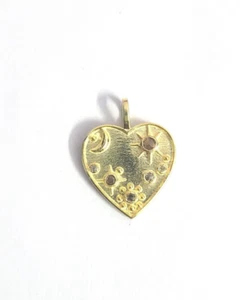 Fumoso Quarzo Pavé di Diamanti Ciondolo a Cuore 925 Argento Placcato Oro - Foto 1 di 5