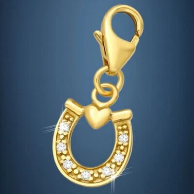 Herz Hufeisen Charm 925 Sterling-Silber Gold Vergoldet Anhänger für Armband - Bild 1 von 3