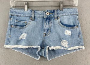 Bullhead Womens Denim Shorts 3 Low Rise Distressed Lace - Picture 1 of 10