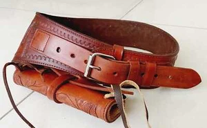 Western Gun Holster Belt Leather Revolver Pistol Tooled .22 .35/357 .44/45 Cal - Picture 1 of 8