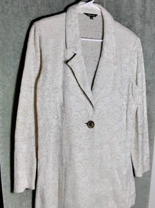 Misook Blazer Womens Large Ivory Gold Knit Jacquard Single Button Formal Jacket - Picture 1 of 17