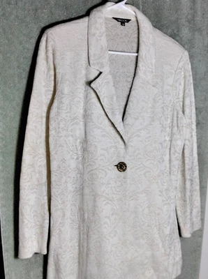 Misook Blazer Womens Large Ivory Gold Knit Jacquard Single Button Formal Jacket - Image 1 of 4