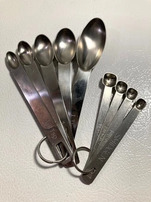 Set of 9 Metal Kitchen Cooking Baking Stainless Measuring Spoons - Image 1 of 4