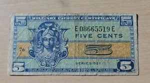 United States Series 521 5 Cents MPC Note - Picture 1 of 2
