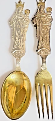 MICHELSEN DENMARK СТЕРЛИНГОВАЯ ПАРА 1916 РОЖДЕСТВО 6 5/16» СУВЕНИРНАЯ ЛОЖКА И ВИЛКА - Изображение 1 из 4